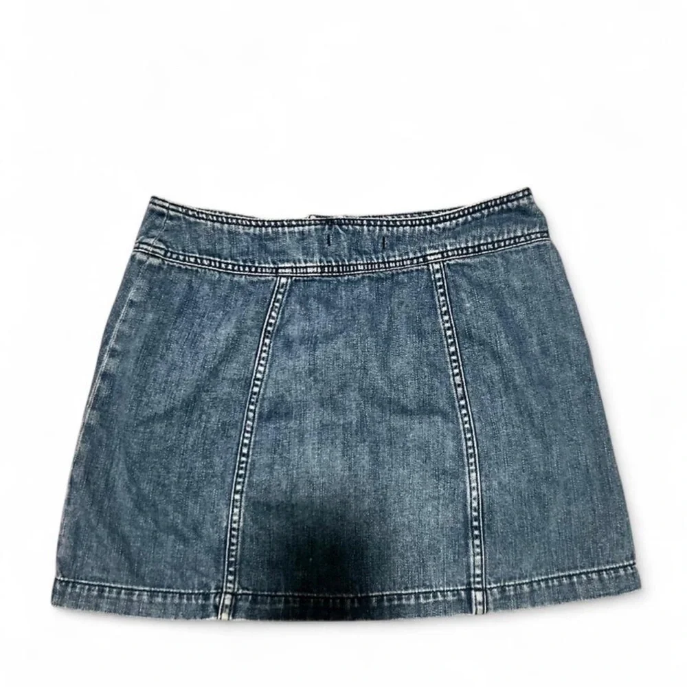 Free People Button-Front Denim Mini Skirt in Washed Blue